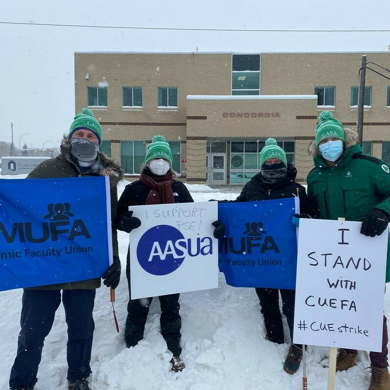 GMUFA Members and Staff on the picket line during the CUEFA strike of January 2022